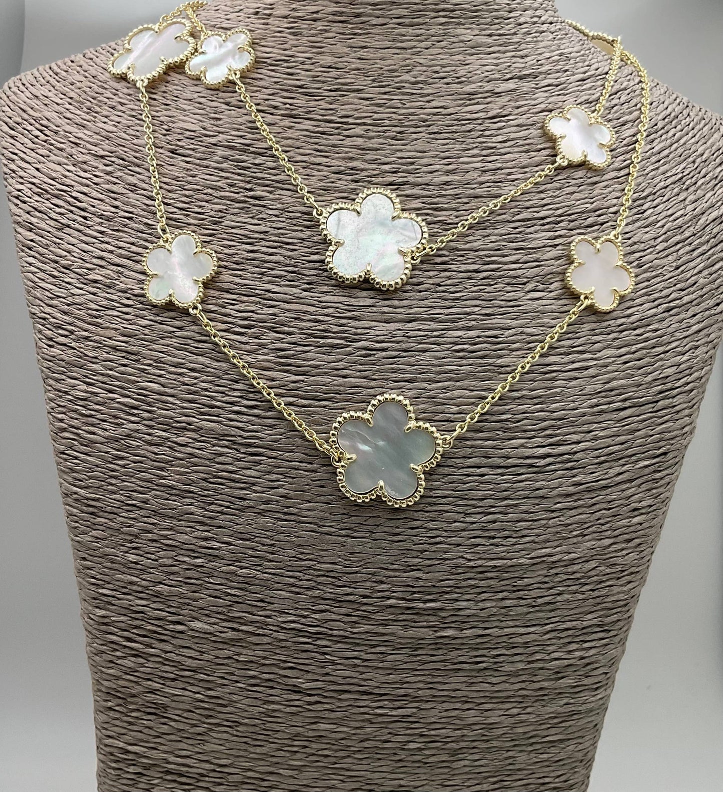 Assorted Genuine Stone Clover Station Statement Necklaces: Turquoise