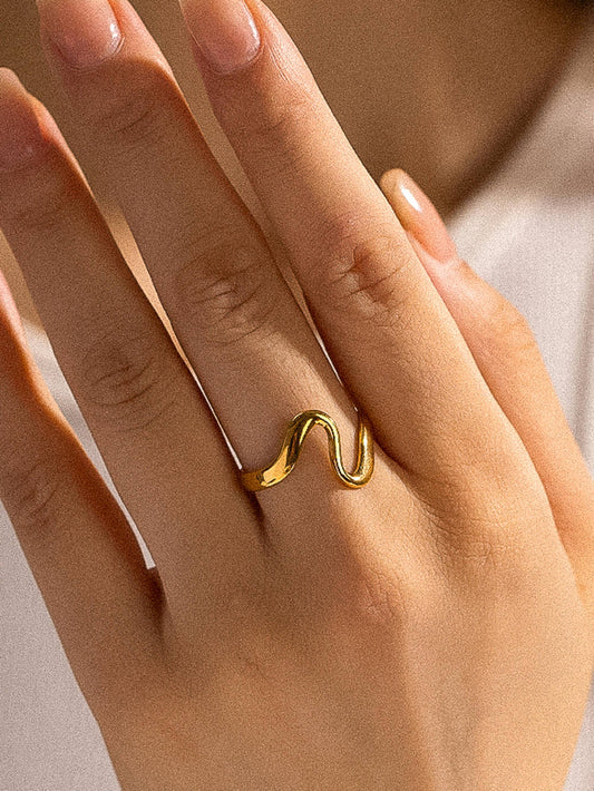 Arther 18K Gold Non-Tarnish Abstract Thin Ring: Yellow Gold