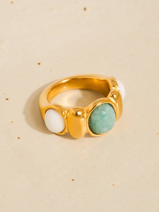 Laurent 18K Gold Non-Tarnish Natural Stone Ring: Blue / 7
