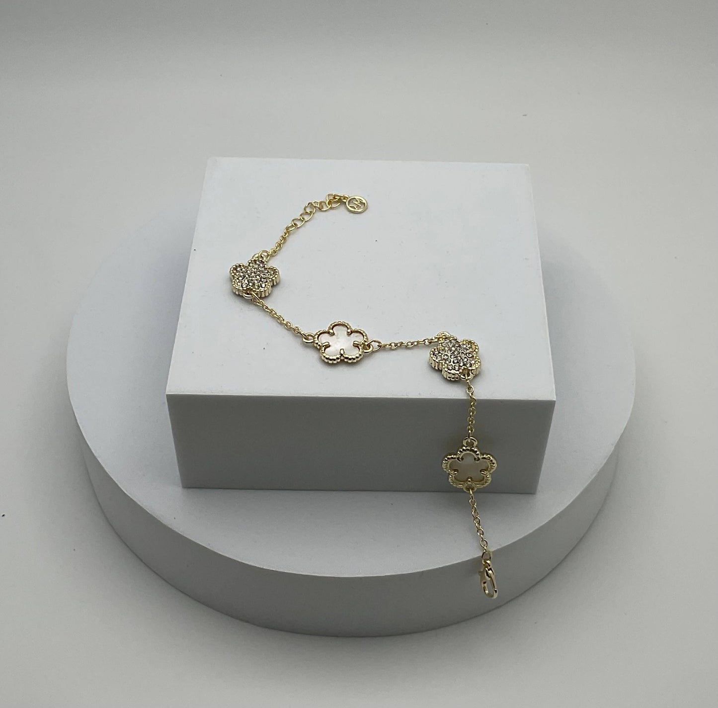 Assorted Coloured Clover Station Bracelets: Lapis & Mother Of Pearl