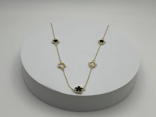 18”   Black & White Clover Station Necklace