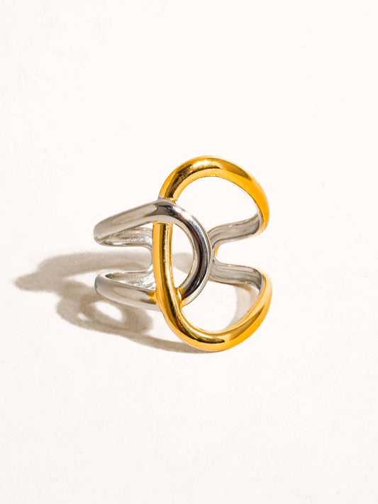 Lior 18K Gold Non-Tarnish Abstract Two Tone Ring: Multi-Colored