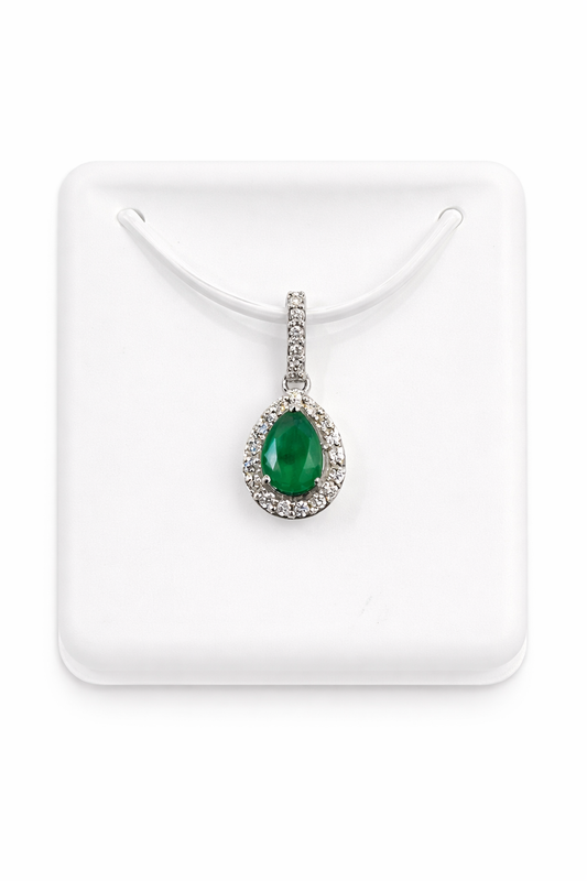 14k 0.10ct Diamond Emerald Pendant