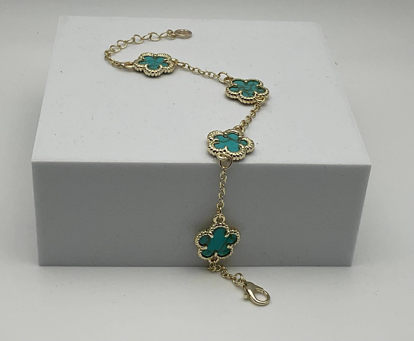Assorted Coloured Clover Station Bracelets: Lapis & Mother Of Pearl