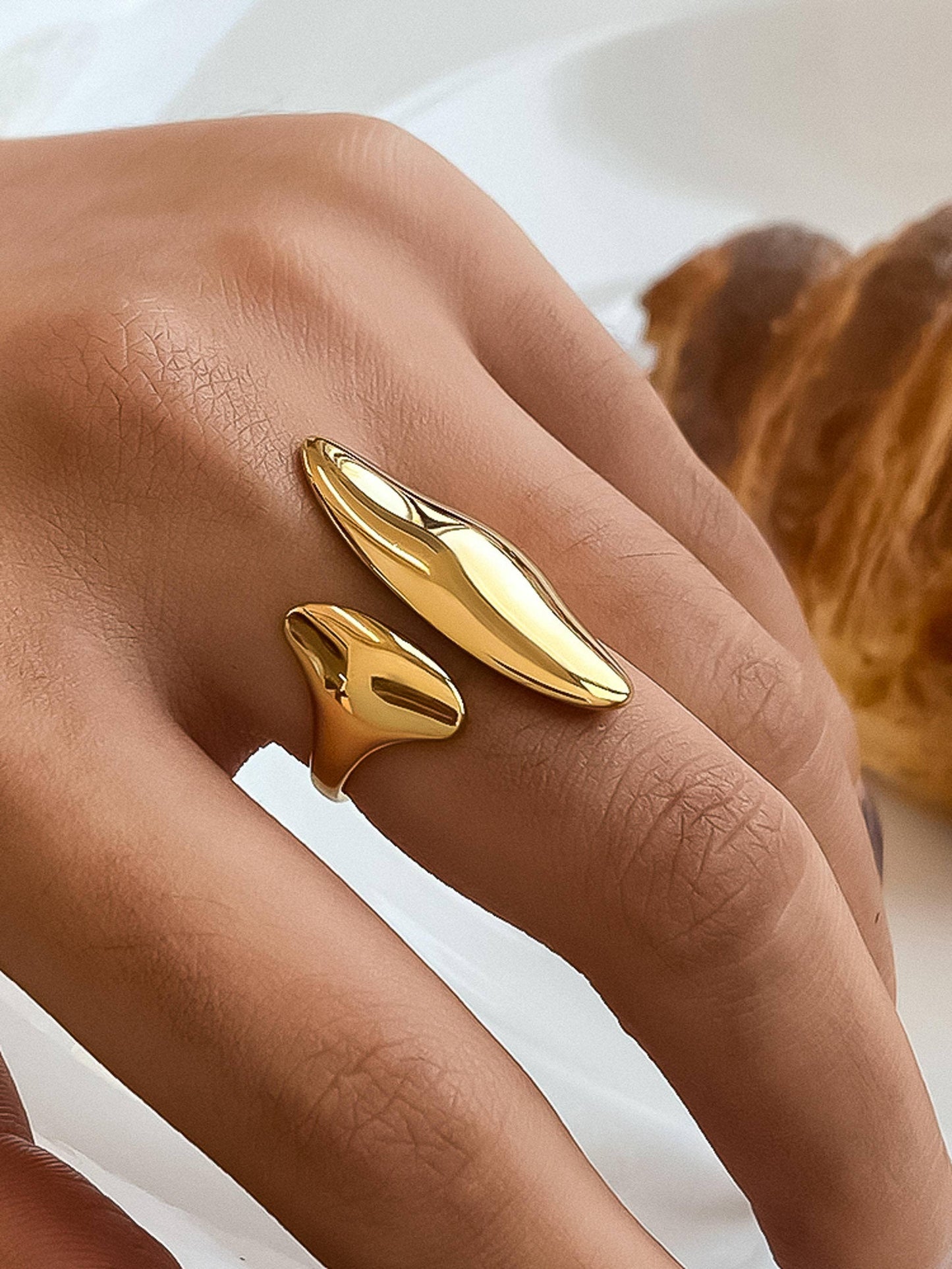 Danielle 18K Gold Non-Tarnish Abstract Statement Ring: Yellow Gold