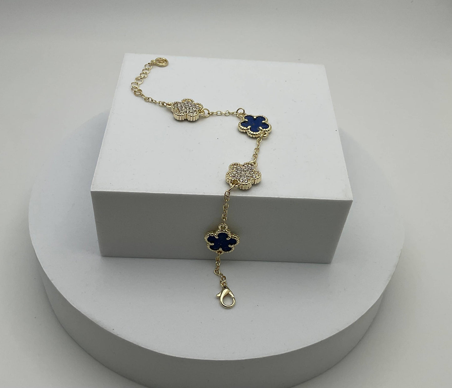 Assorted Coloured Clover Station Bracelets: Lapis & Mother Of Pearl